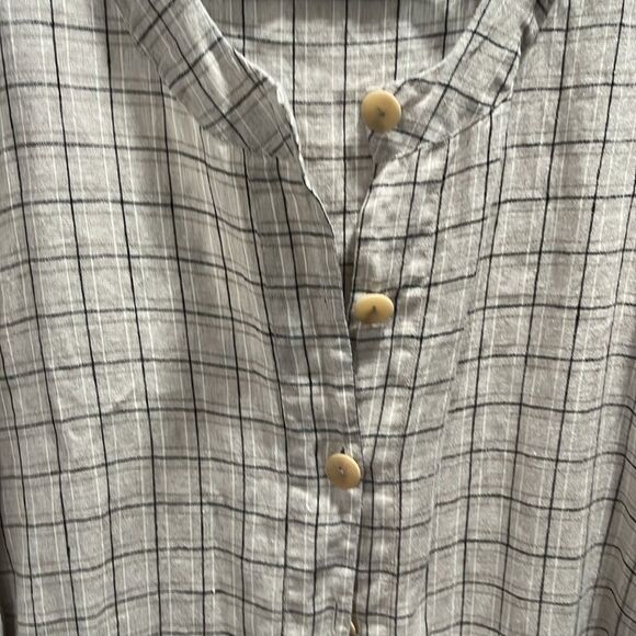 FLAX Beige and Black Plaid Check Linen Summer Jacket, Size M - Picture 2 of 10